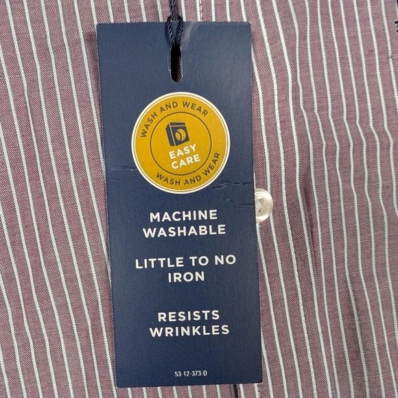 Stafford Shirt Mens 16.5 32/33 Red Stripe Fitted Travel Easy Care Broadcloth - Picture 4 of 10